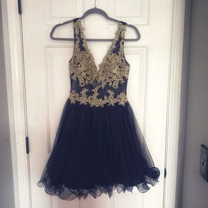 Windsor navy and gold mesh lace Homecoming dress